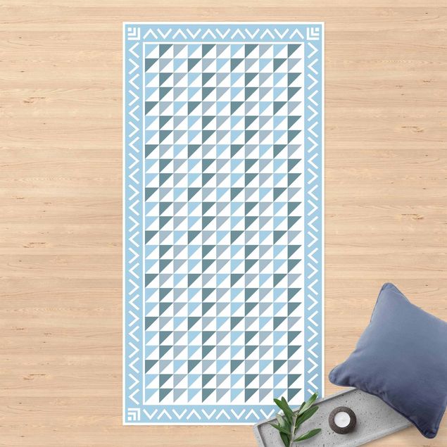 buitenkleed balkon Geometrical Tiles small Triangles Pigeon Blue With Border