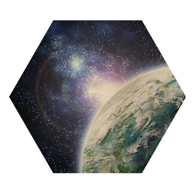 Hexagons houten schilderijen Galaxy Light