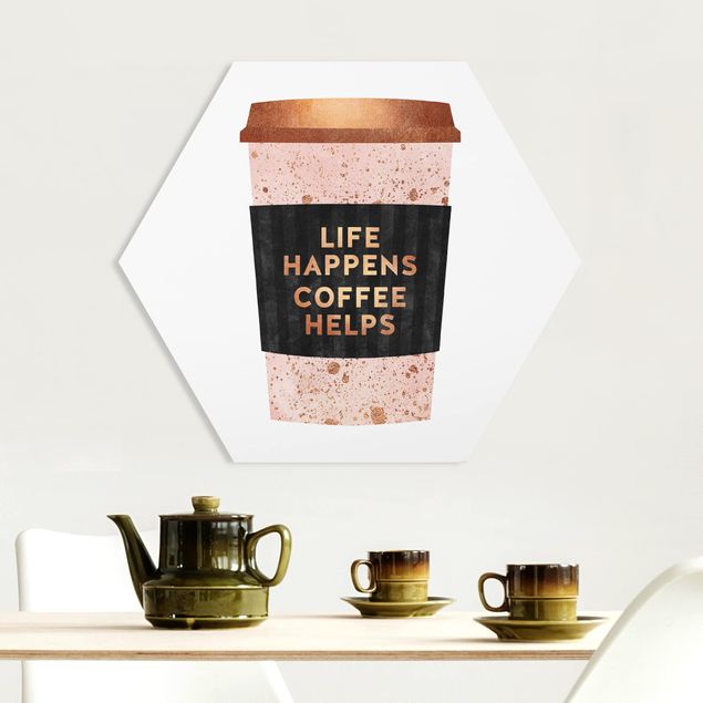 Hexagons Forex schilderijen Life Happens Coffee Helps Gold
