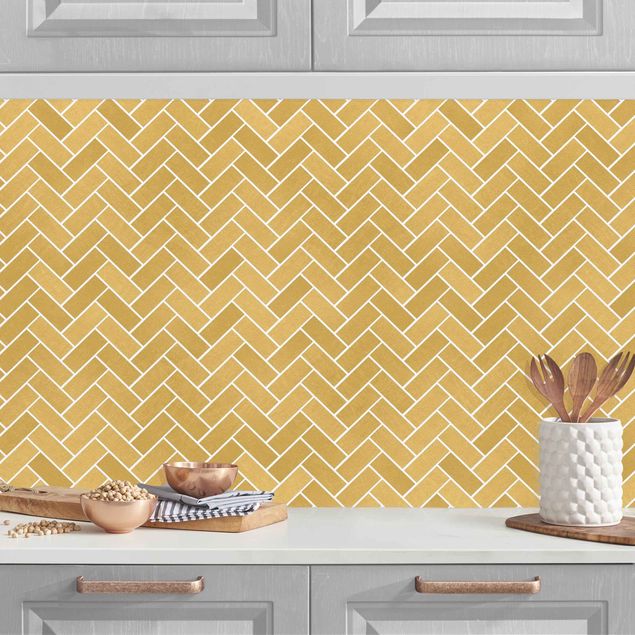 Achterwand voor keuken tegelmotief Fish Bone Tiles - Golden Look White Joints