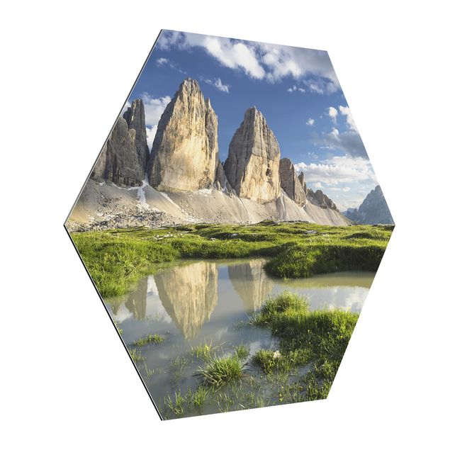 Hexagons Aluminium Dibond schilderijen South Tyrolean Zinnen And Water Reflection