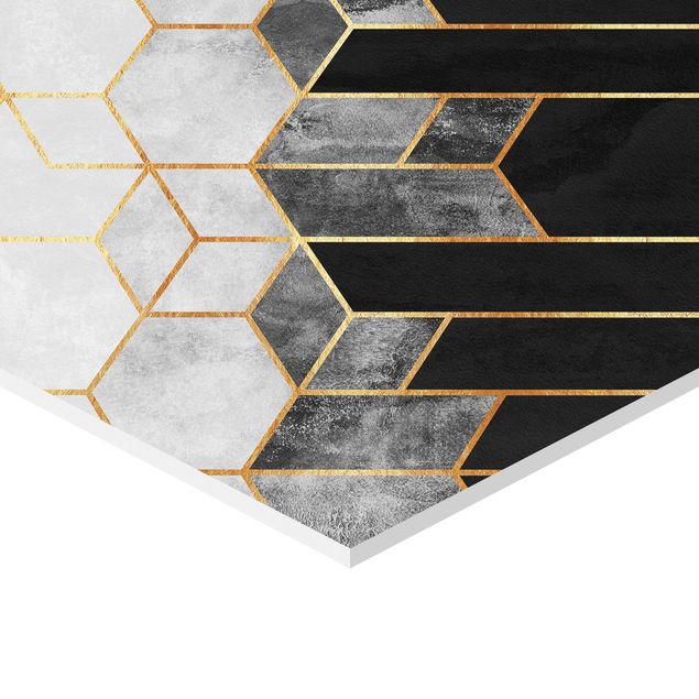 Hexagons Forex schilderijen - 2-delig Golden Geometry Watercolour Set