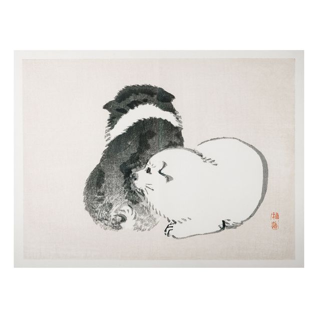 Aluminium Dibond schilderijen Asian Vintage Drawing Black And White Pooch