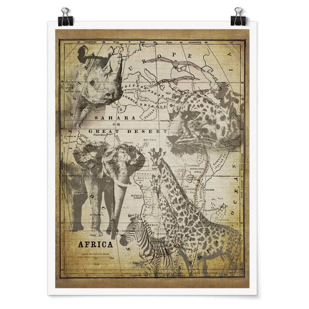 Posters Vintage Collage - Africa Wildlife