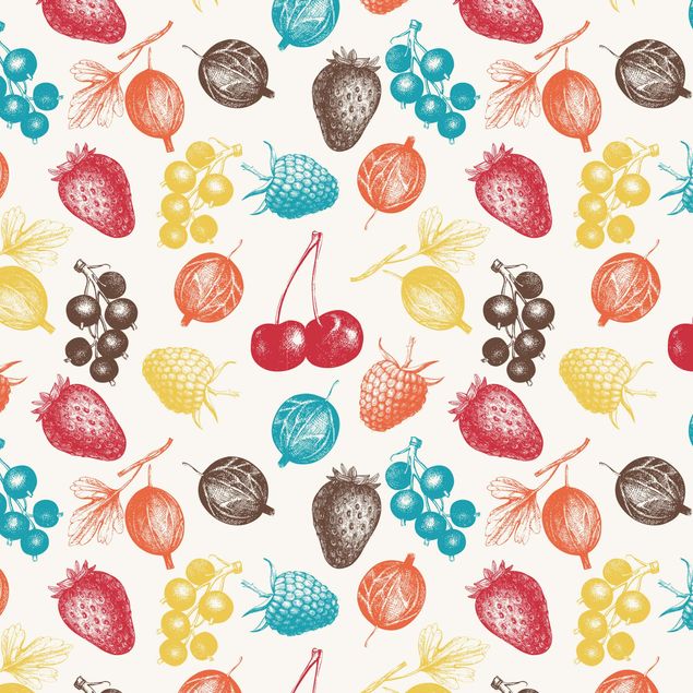 Meubelfolien Colourful Hand Drawn Kitchens Summer Fruit Pattern
