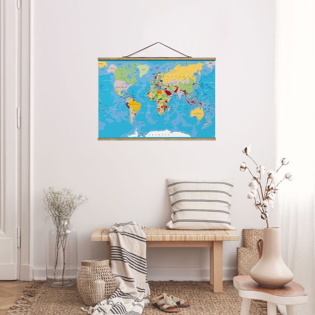 Stoffen schilderij met posterlijst The World's Countries