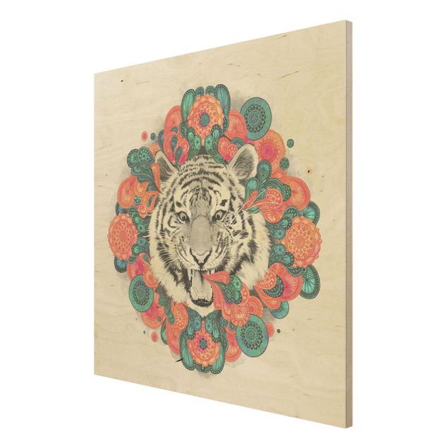 Houten schilderijen Illustration Tiger Drawing Mandala Paisley