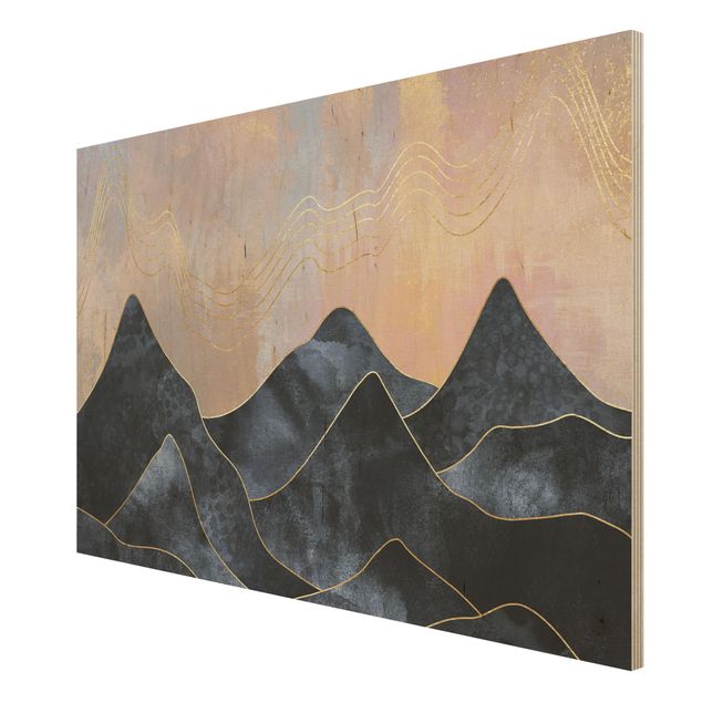 Houten schilderijen Golden Dawn Over Mountains