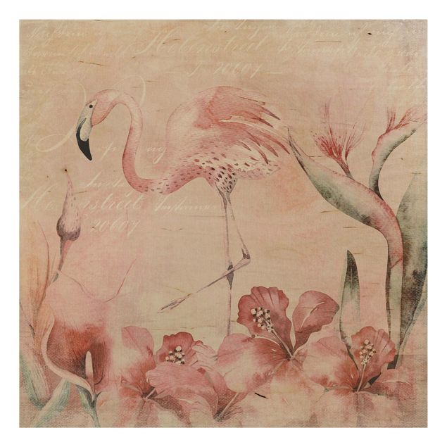 Houten schilderijen Shabby Chic Collage - Flamingo