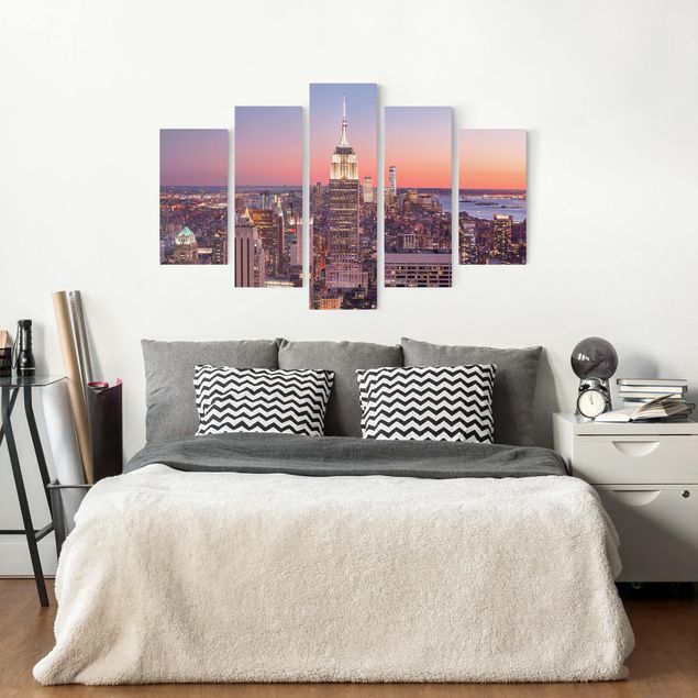 Canvas schilderijen - 5-delig Sunset Manhattan New York City