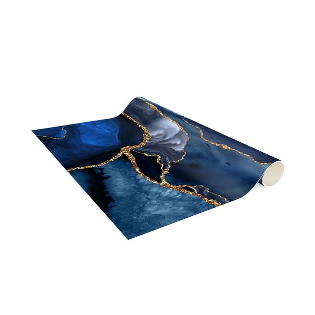 blauw tapijt Golden Glitter Waves Blue backdrop