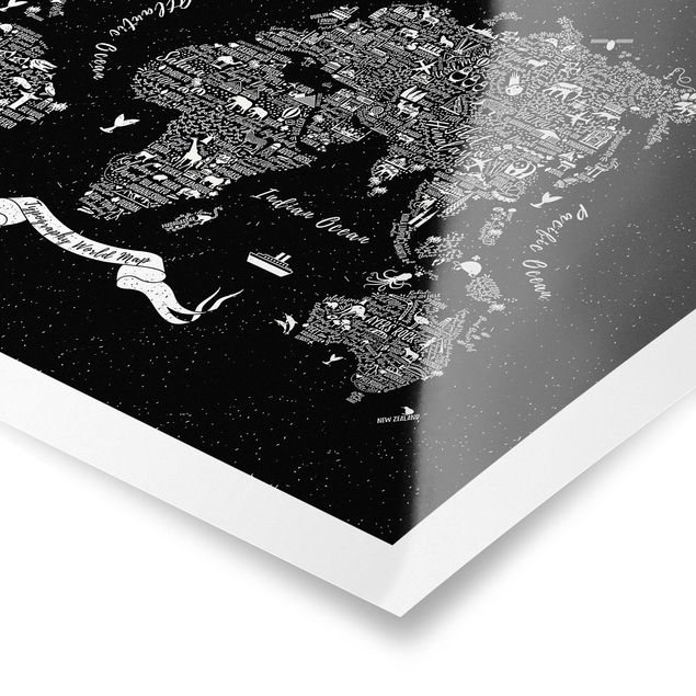 Posters Typography World Map Black
