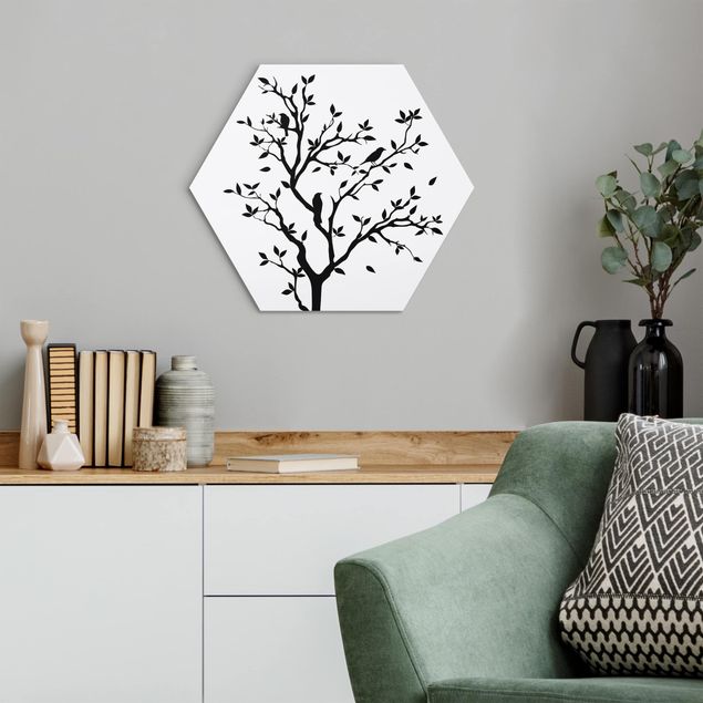 Hexagons Aluminium Dibond schilderijen No.YK14 Chirping Tree