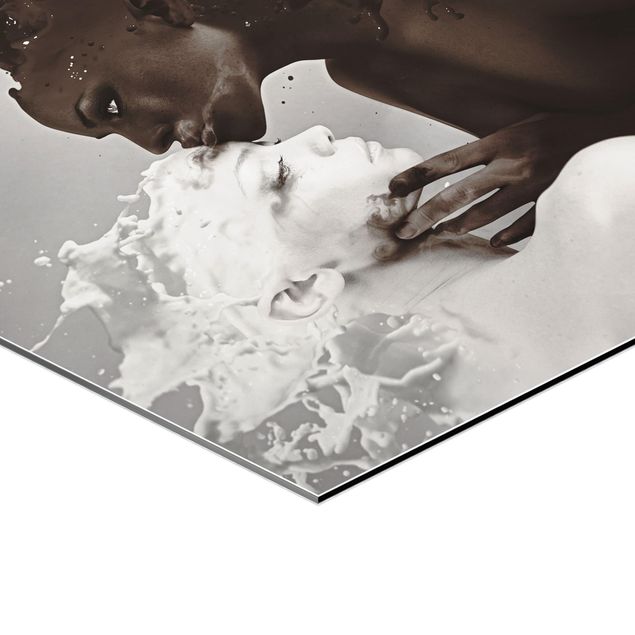 Hexagons Aluminium Dibond schilderijen Milk & Coffee Kiss