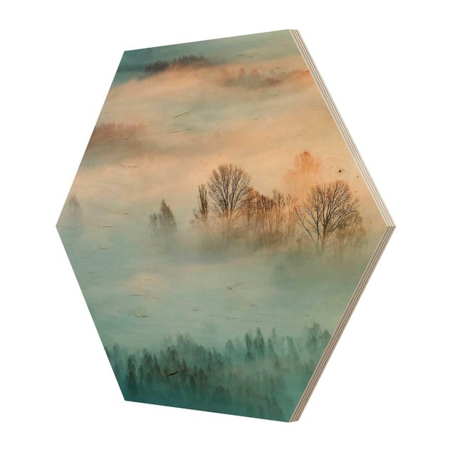 Hexagons houten schilderijen Fog At Sunrise