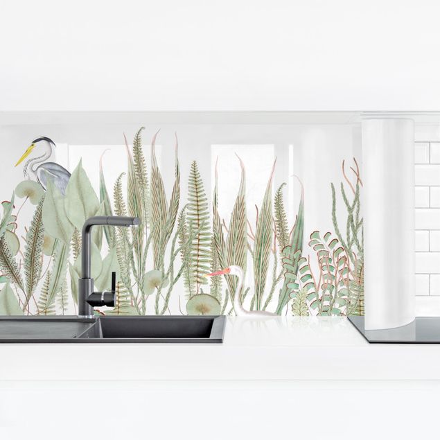Achterwand voor keuken dieren Flamingo And Stork With Plants