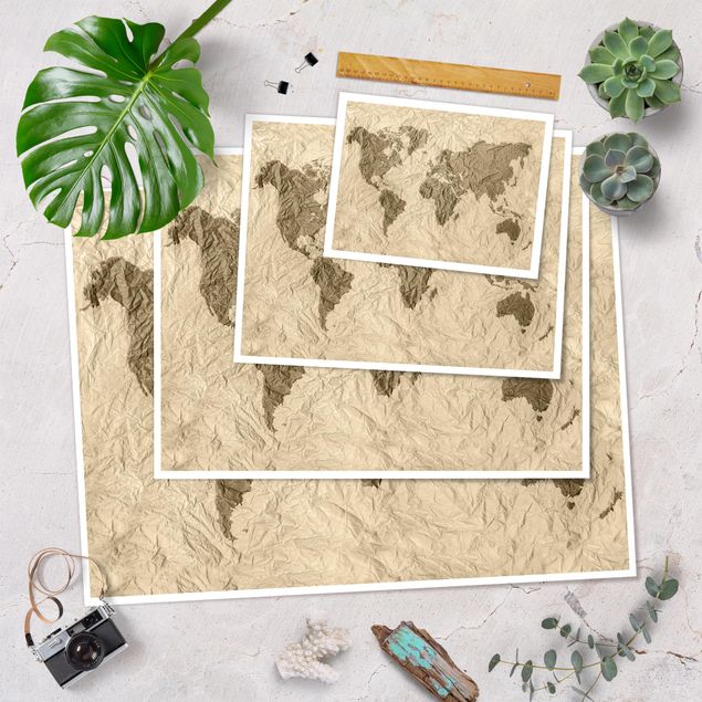 Posters Paper World Map Beige Brown