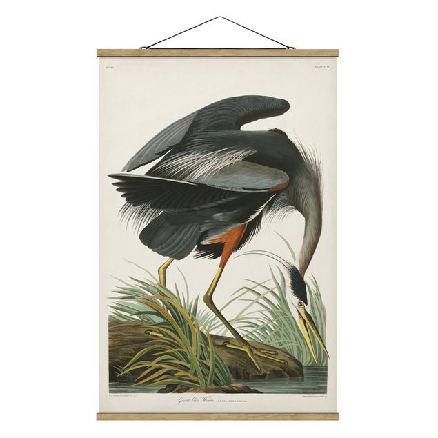 Stoffen schilderij met posterlijst Vintage Board Blue Heron