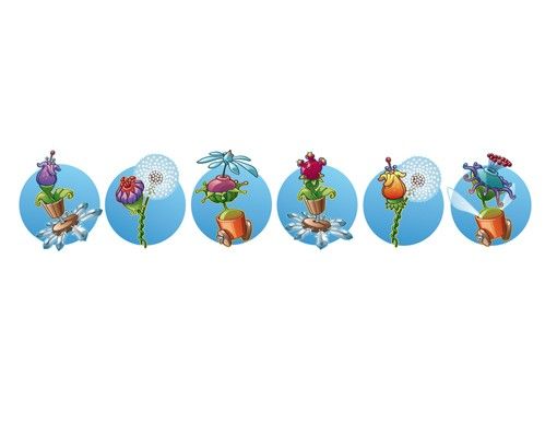 Muurstickers dieren Flying Farm Flower Ribbon In Blue