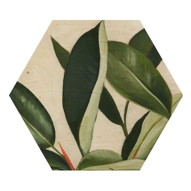 Hexagons houten schilderijen Favorite Plants - Rubber Tree