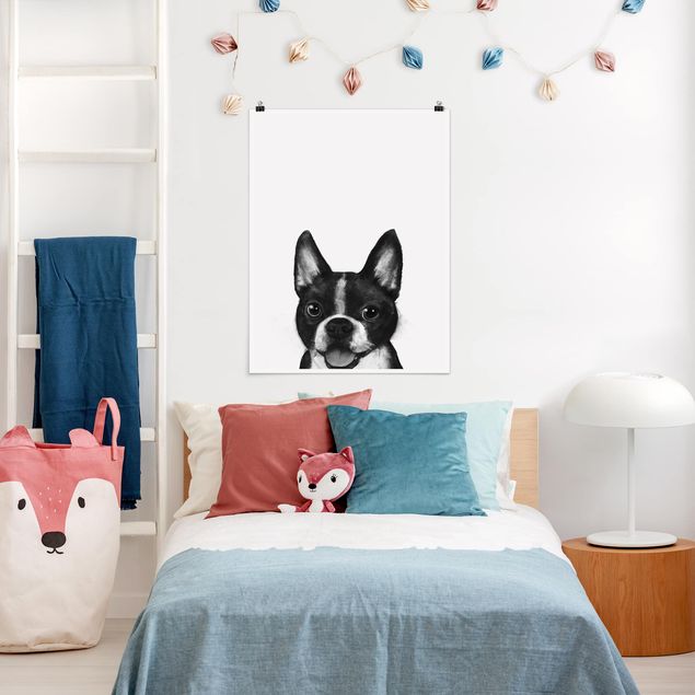 Posters Illustration Dog Boston Black And White Painting