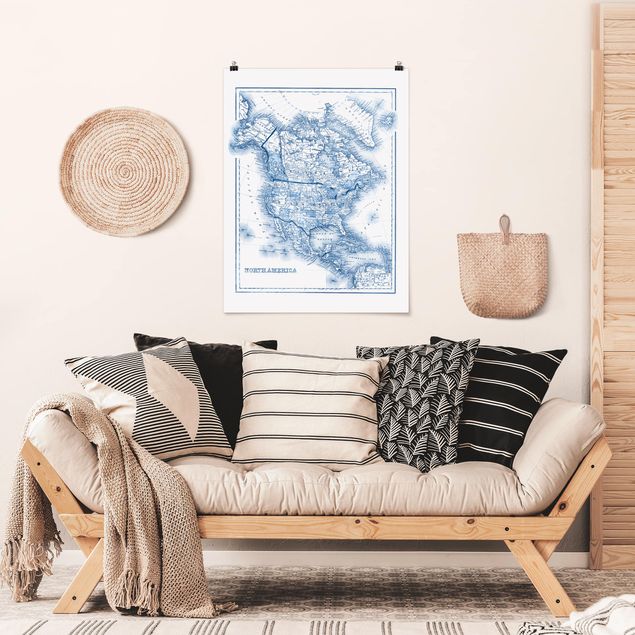 Posters Map In Blue Tones - North America