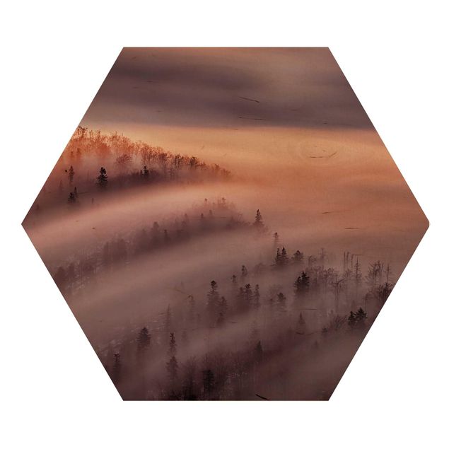 Hexagons houten schilderijen Fog Flood