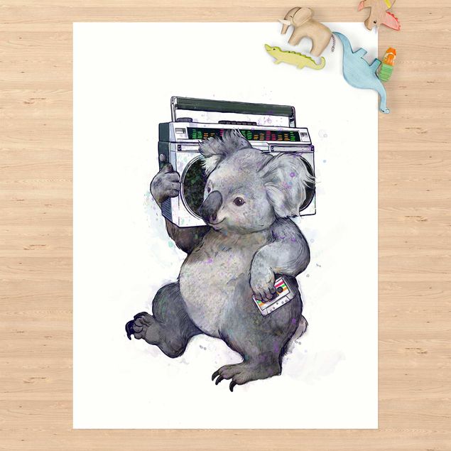 Vloerkleed modern Illustration Koala With Radio Painting