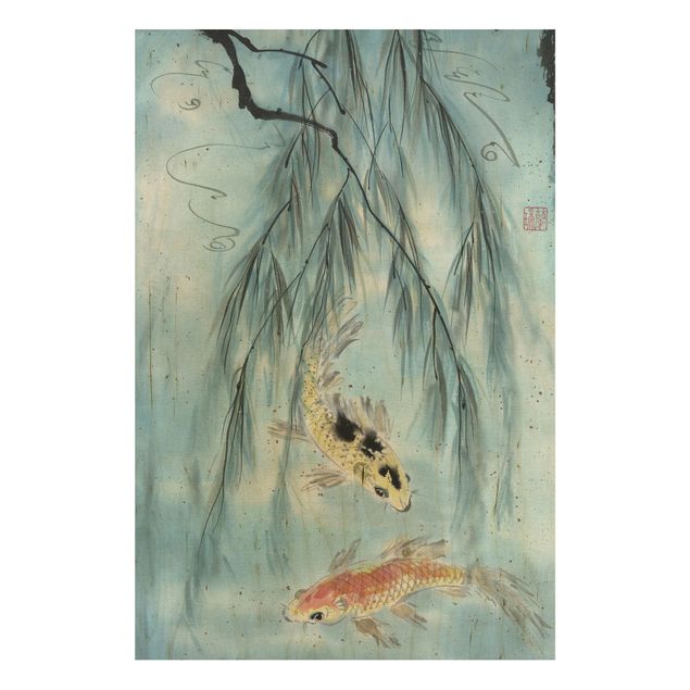 Houten schilderijen Japanese Watercolour Drawing Goldfish II