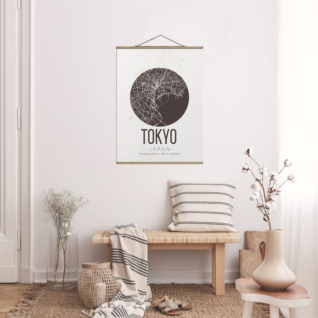 Stoffen schilderij met posterlijst Tokyo City Map - Retro