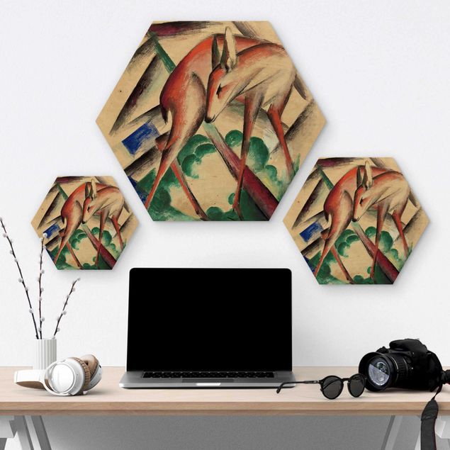 Hexagons houten schilderijen Franz Marc - Deer
