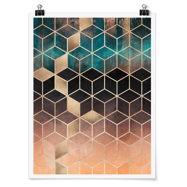 Posters Turquoise Rosé Golden Geometry