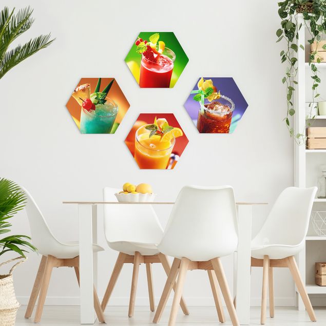 Hexagons Forex schilderijen - 4-delig colourful cocktails