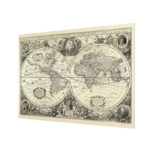 Spatscherm keuken Vintage World Map Antique Illustration
