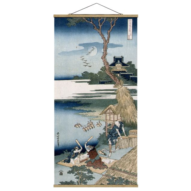 Stoffen schilderij met posterlijst Katsushika Hokusai - A Peasant Crossing A Bridge