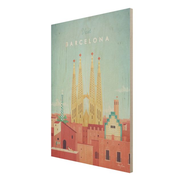 Houten schilderijen Travel Poster - Barcelona