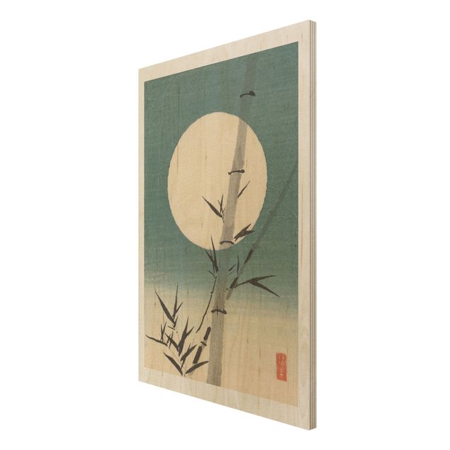 Houten schilderijen Japanese Drawing Bamboo And Moon