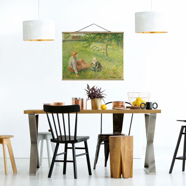 Stoffen schilderij met posterlijst Camille Pissarro - The Geese Pasture