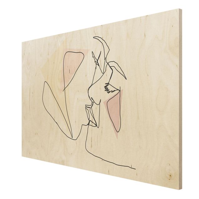 Houten schilderijen Kiss Faces Line Art