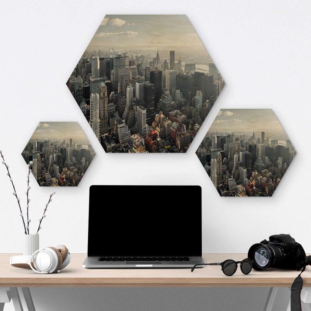 Hexagons houten schilderijen Upper Manhattan New York City