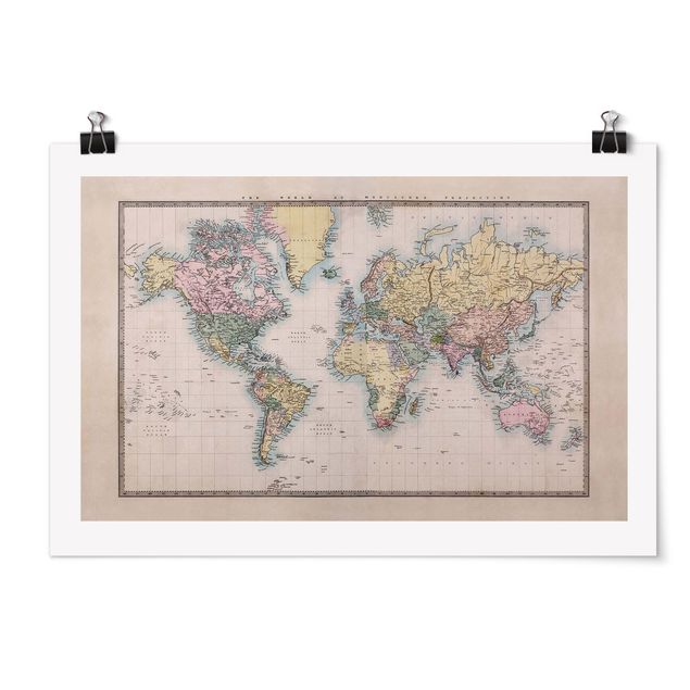 Posters Vintage World Map Around 1850