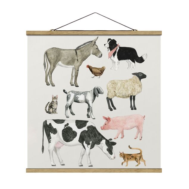 Stoffen schilderij met posterlijst Farm Animal Family II