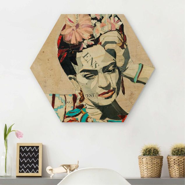Hexagons houten schilderijen Frida Kahlo - Collage No.1