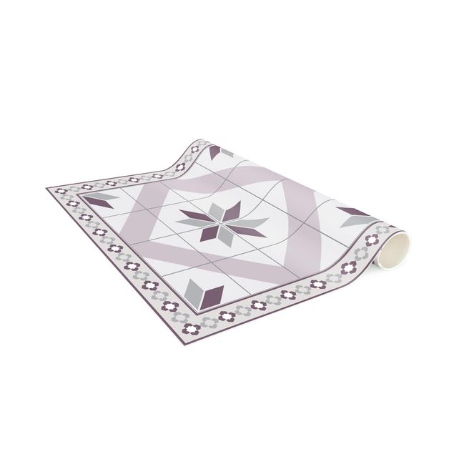 moderne vloerkleden Geometrical Tiles Rhombic Flower Lilac With Narrow Border