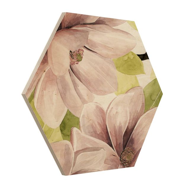 Hexagons houten schilderijen Magnolia Blushing II