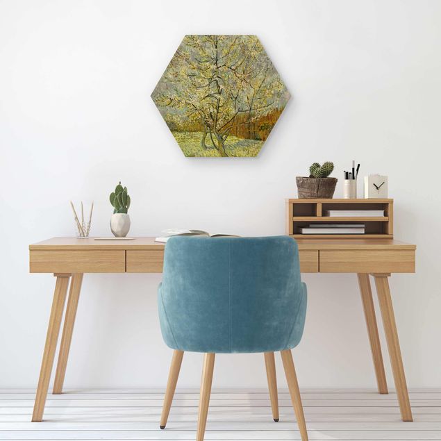 Hexagons houten schilderijen Vincent van Gogh - Flowering Peach Tree