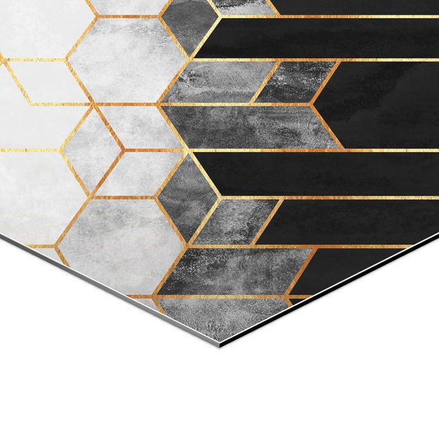 Hexagons Aluminium Dibond schilderijen - 2-delig Golden Geometry Watercolour Set