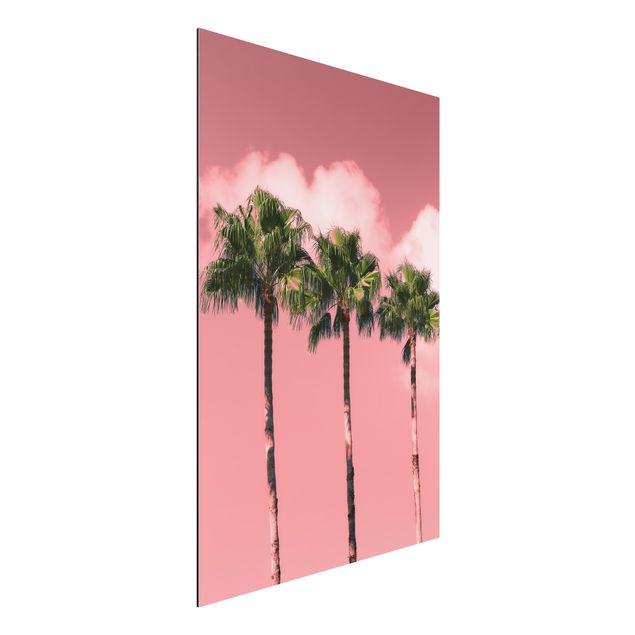 Aluminium Dibond schilderijen Palm Trees Against Sky Pink