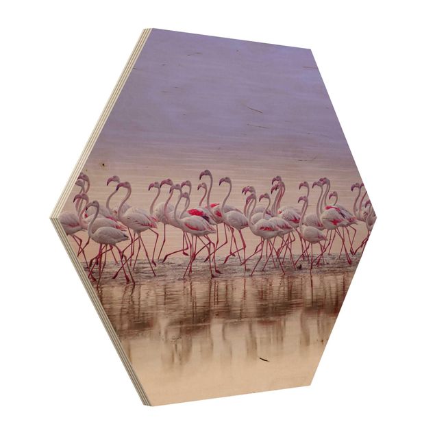 Hexagons houten schilderijen Flamingo Party