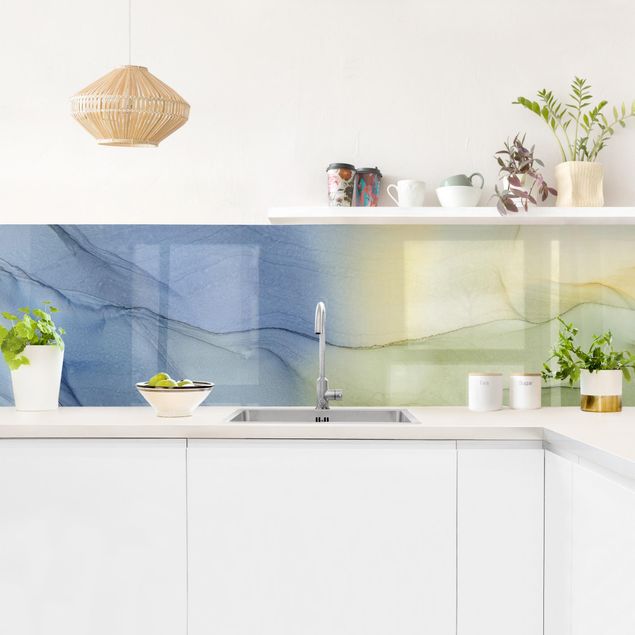 Küchenrückwand - Meliertes Blaugrau mit Moosgrün